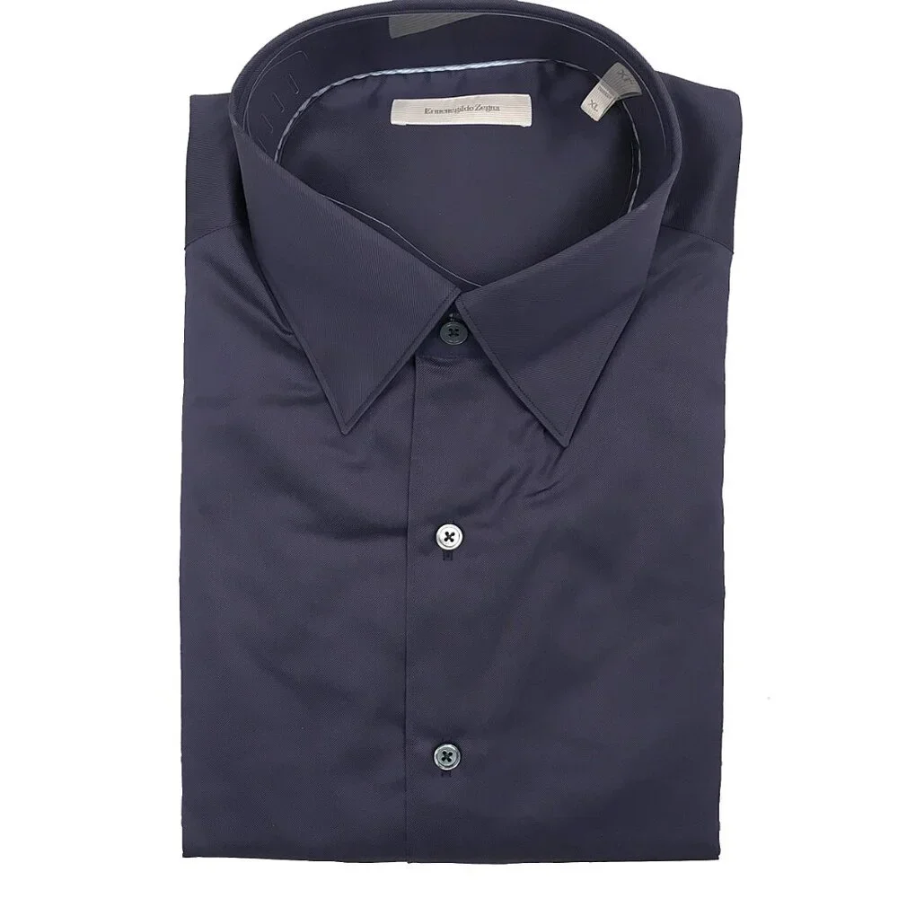 NEW! Ermenegildo Zegna Shirt!  XL or XXL  Navy  Classic Fit  Silky Cotton  Sheen